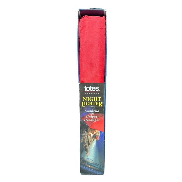TOTES Umbrella Night Lighter RED- Unique Headlight in Handle Vintage 1997 WORKS! - Picture 1 of 5